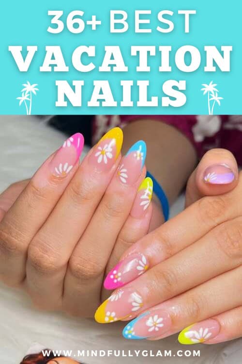 Colorful daisy nails, ideal for playful vacation styles