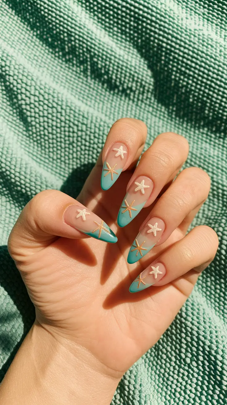 Starfish nails, ideal for glamorous beach-inspired vacation styles