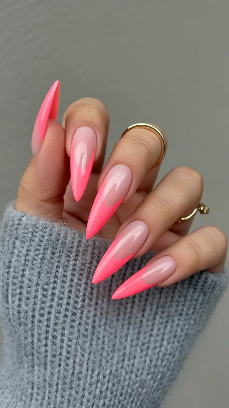 Neon pink nails, perfect for bold vacation styles