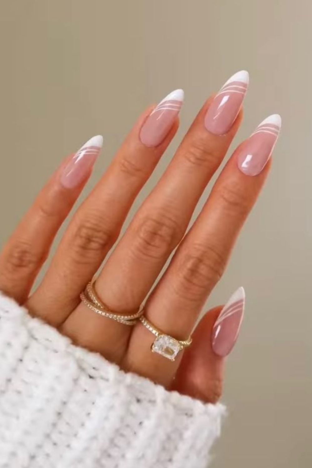 French tips with geometric lines, elegant wedding nails
