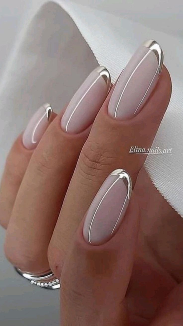Chrome French tips, modern wedding nails