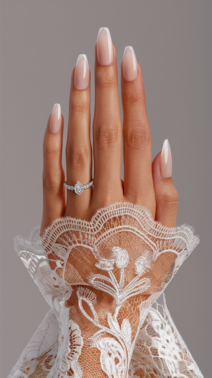 Nude French nails with long length