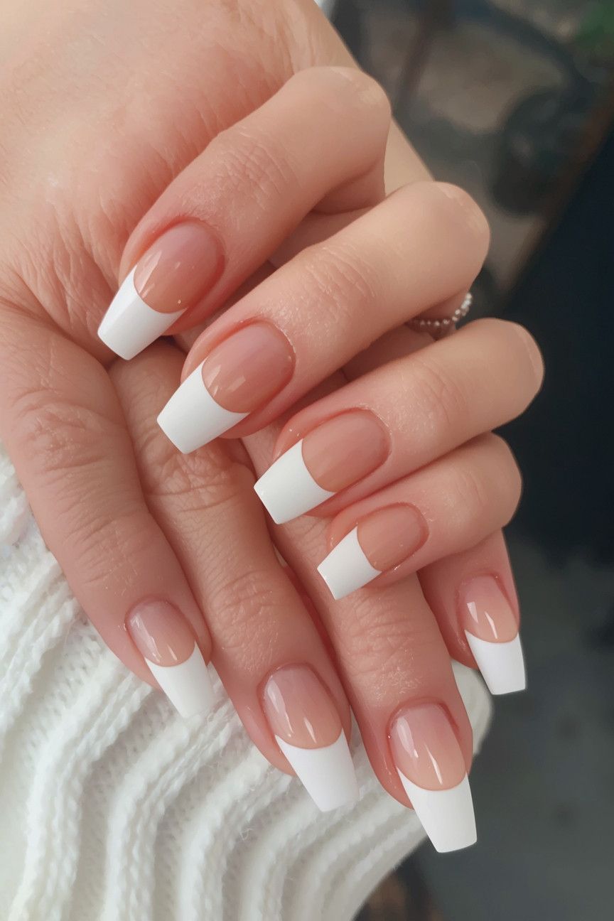 Bold French square nails, wedding style