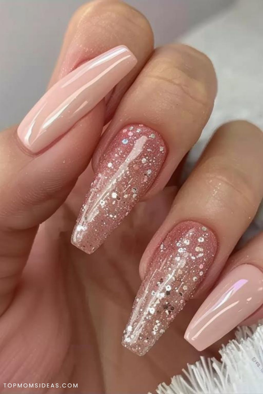 Glitter ombre coffin nails, glamorous wedding nails