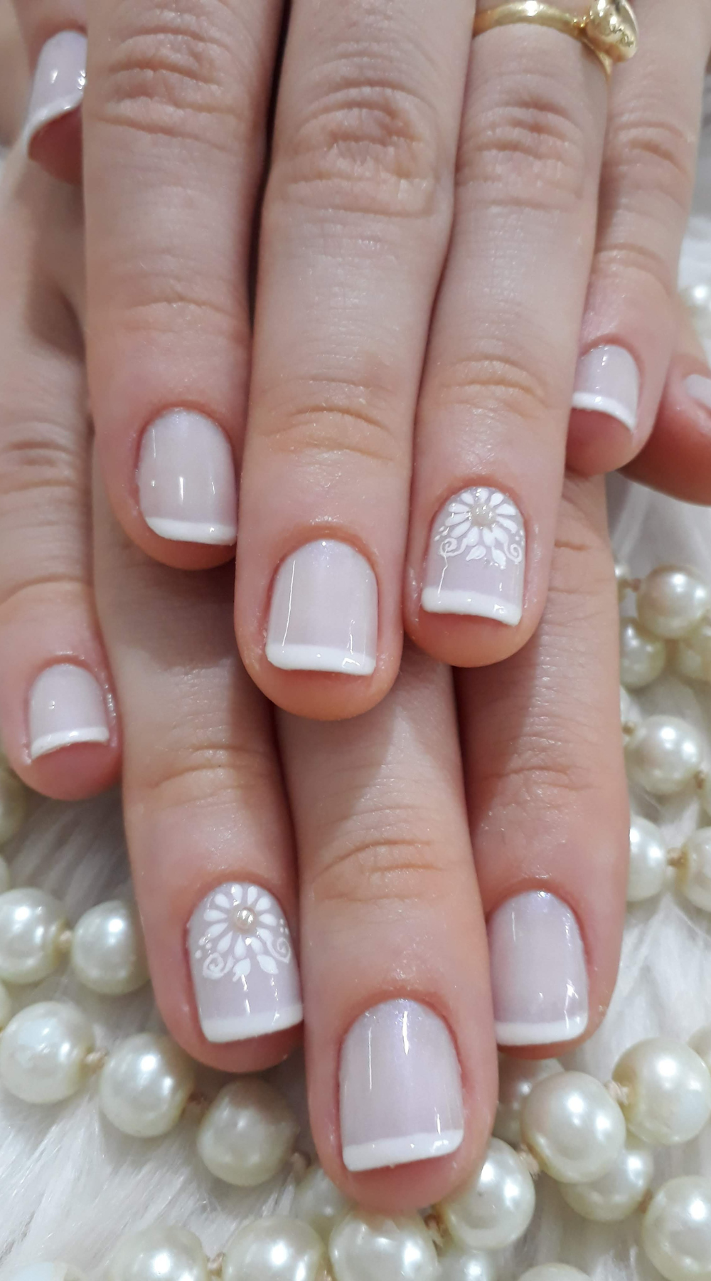 Lace French nails, detailed bridal elegance