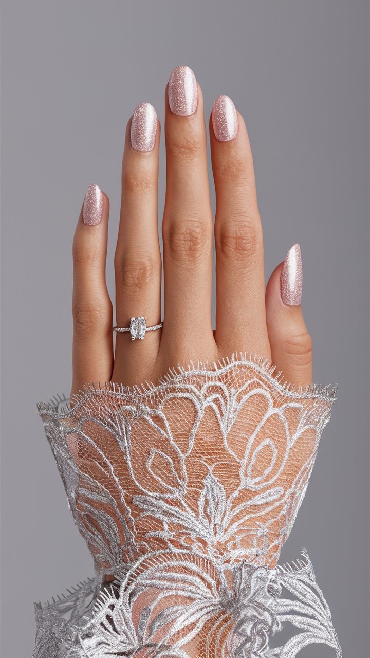 Short nails with champagne glitter, glamorous and elegant.